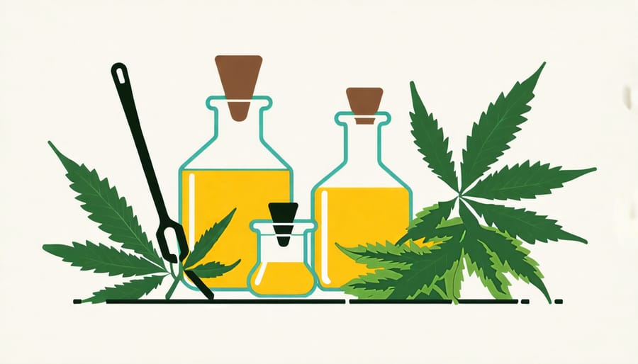 Illustrated guide showing a simple CBD oil extraction process at home